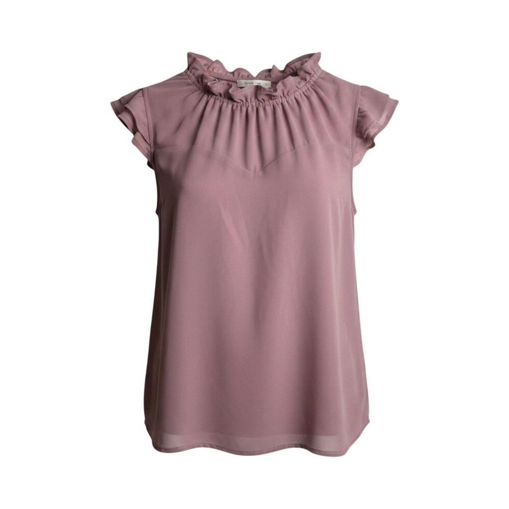 Cottagecore Ruffle Neck Mauve Pink Cap Sleeve Blouse XS Romantic Victorian Boho
